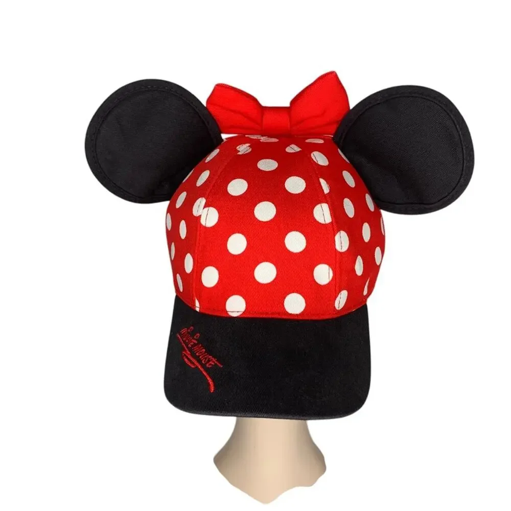 Disney Parks Youth Minnie Mouse Ears With Bow Hat Black Red White Polka Dot